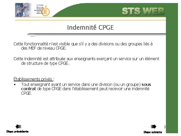 Indemnité CPGE Cette fonctionnalité n’est visible que s’il y a des divisions ou des