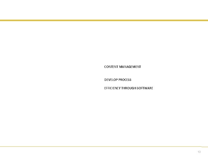 CONTENT MANAGEMENT DEVELOP PROCESS EFFICIENCY THROUGH SOFTWARE 13 