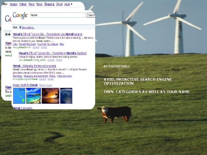 BE DISCOVERABLE AVID, PROACTIVE SEARCH ENGINE OPTIMIZATION OWN CATEGORIES AS WELL AS YOUR NAME