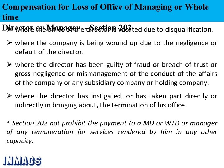 Compensation for Loss of Office of Managing or Whole time Director or Manager Section