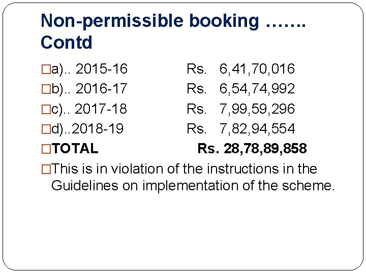 Non-permissible booking ……. Contd �a). . 2015 -16 Rs. 6, 41, 70, 016 �b).