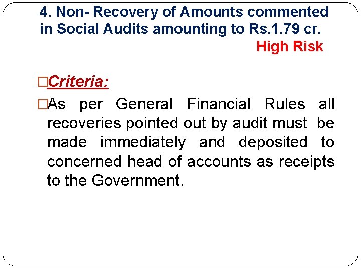 4. Non- Recovery of Amounts commented in Social Audits amounting to Rs. 1. 79