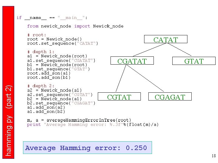 Average Hamming Error CATAT hamming. py (part 2) CGATAT CGTAT CGAGAT Average Hamming error: