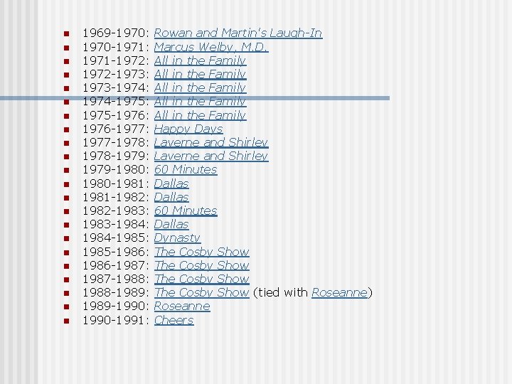 n n n n n n 1969 -1970: 1970 -1971: 1971 -1972: 1972 -1973: