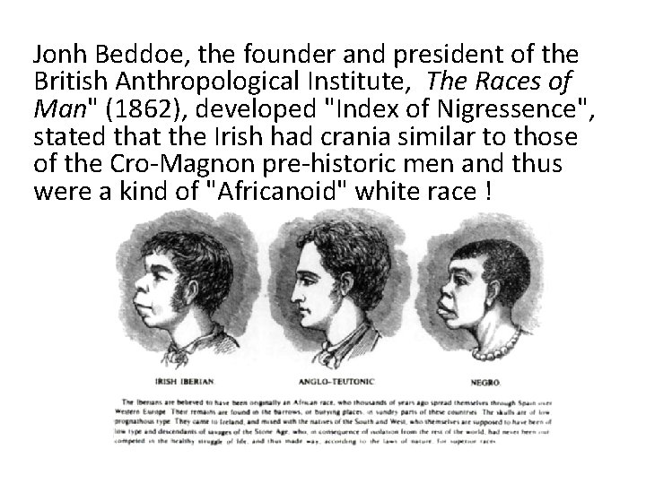Jonh Beddoe, the founder and president of the British Anthropological Institute, The Races of