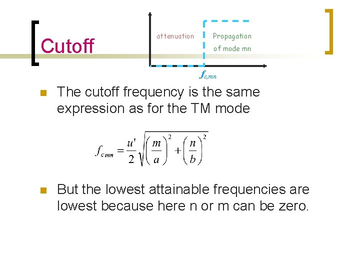 Cutoff attenuation Propagation of mode mn fc, mn n The cutoff frequency is the Cutoff attenuation Propagation of mode mn fc, mn n The cutoff frequency is the