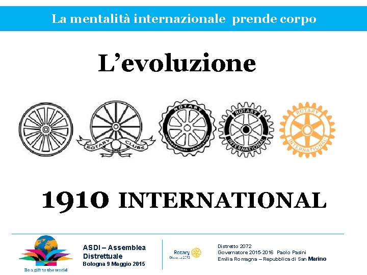 La mentalità internazionale prende corpo L’evoluzione 1910 INTERNATIONAL ASDI – Assemblea Distrettuale Bologna 9
