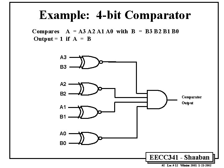 Example: 4 -bit Comparator Compares A = A 3 A 2 A 1 A