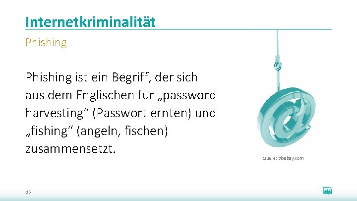 Internetkriminalität Phishing ist ein Begriff, der sich aus dem Englischen für „password harvesting“ (Passwort