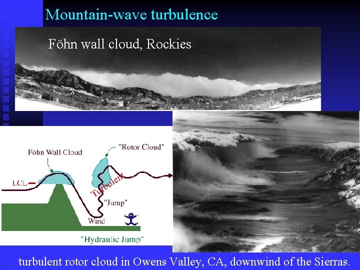 Mountain-wave turbulence Föhn wall cloud, Rockies turbulent rotor cloud in Owens Valley, CA, downwind