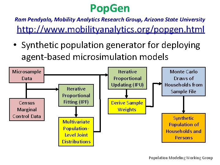 Pop. Gen Ram Pendyala, Mobility Analytics Research Group, Arizona State University http: //www. mobilityanalytics.