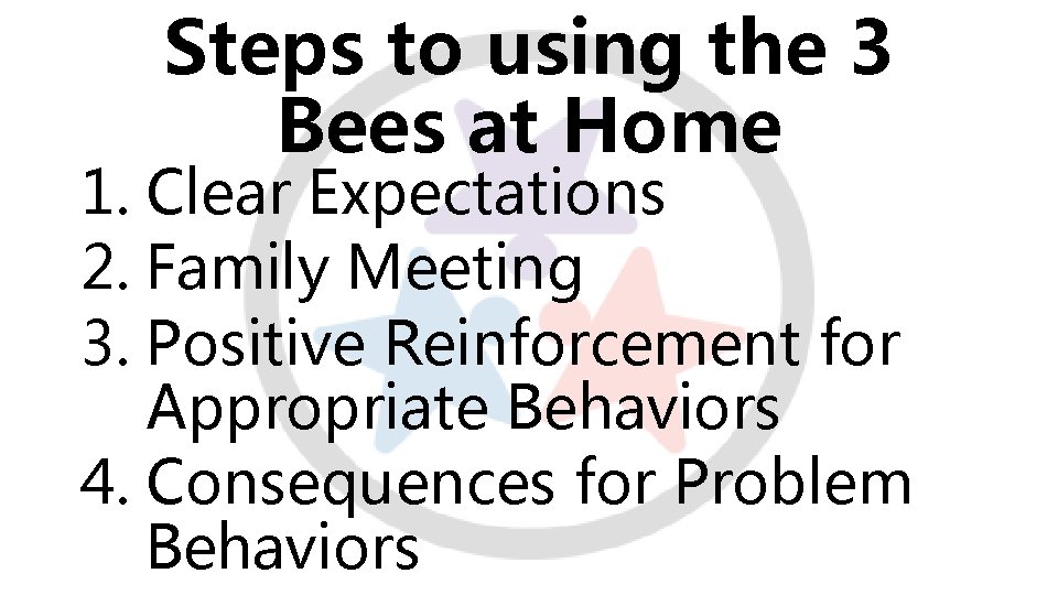 Steps to using the 3 Bees at Home 1. Clear Expectations 2. Family Meeting