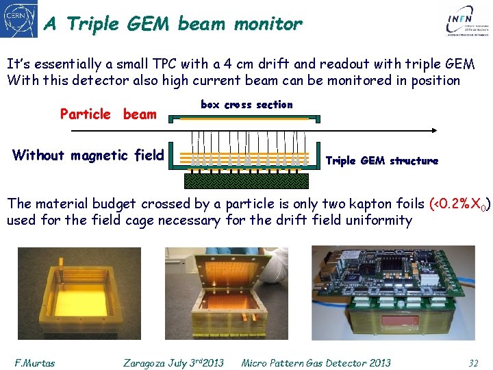 A Triple GEM beam monitor It’s essentially a small TPC with a 4 cm