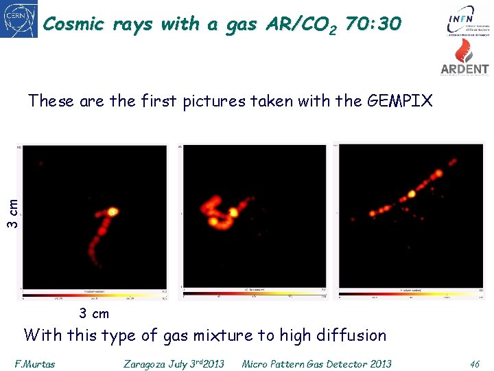 Cosmic rays with a gas AR/CO 2 70: 30 3 cm These are the