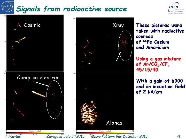 Signals from radioactive source Cosmic Xray These pictures were taken with radiactive sources of