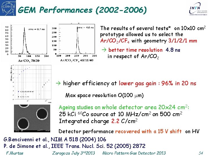 GEM Performances (2002 -2006) The results of several tests* on 10 x 10 cm