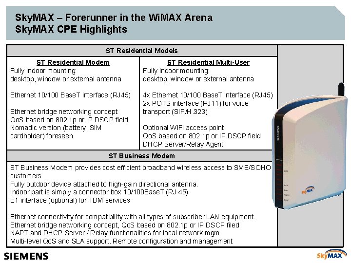 Sky. MAX – Forerunner in the Wi. MAX Arena Sky. MAX CPE Highlights ST