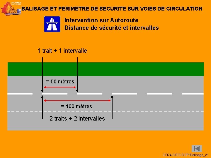 BALISAGE ET PERIMETRE DE SECURITE SUR VOIES DE CIRCULATION Intervention sur Autoroute Distance de