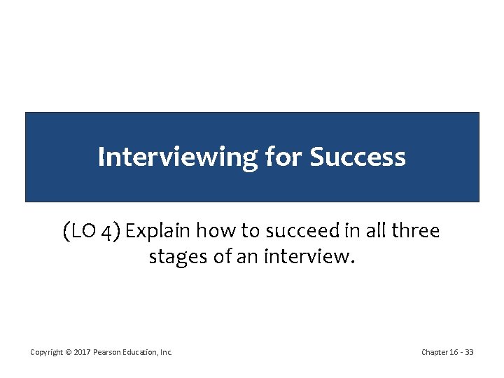 Interviewing for Success (LO 4) Explain how to succeed in all three stages of