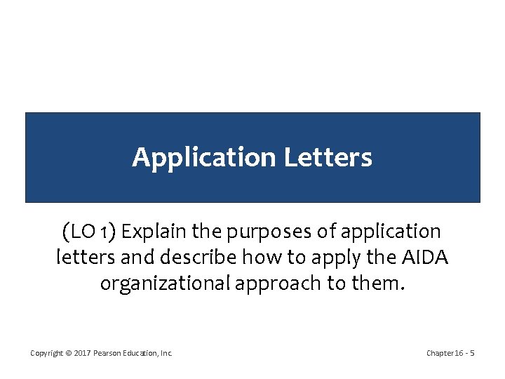 Application Letters (LO 1) Explain the purposes of application letters and describe how to