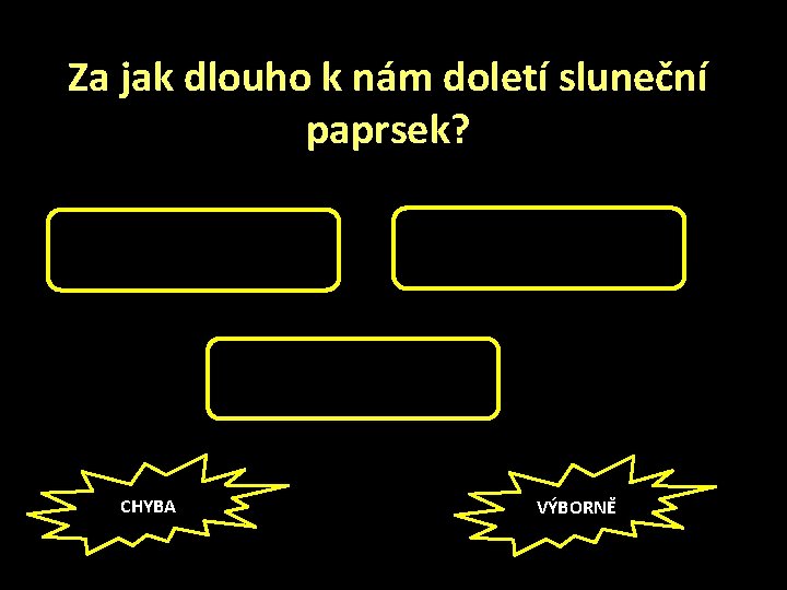 Za jak dlouho k nám doletí sluneční paprsek? Za 8 sekund Za 1 minutu