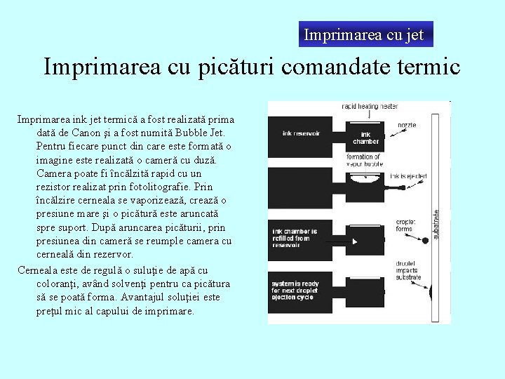 Imprimarea cu jet Imprimarea cu picături comandate termic Imprimarea ink jet termică a fost