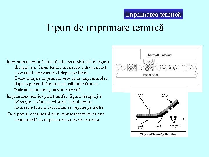 Imprimarea termică Tipuri de imprimare termică Imprimarea termică directă este exemplificată în figura dreapta