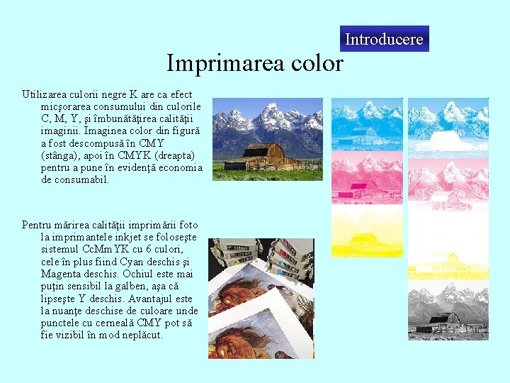 Introducere Imprimarea color Utilizarea culorii negre K are ca efect micşorarea consumului din culorile