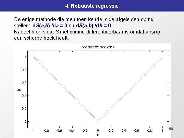 4. Robuuste regressie De enige methode die men toen kende is de afgeleiden op