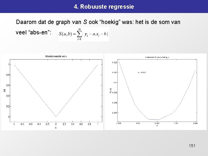 4. Robuuste regressie Daarom dat de graph van S ook “hoekig” was: het is