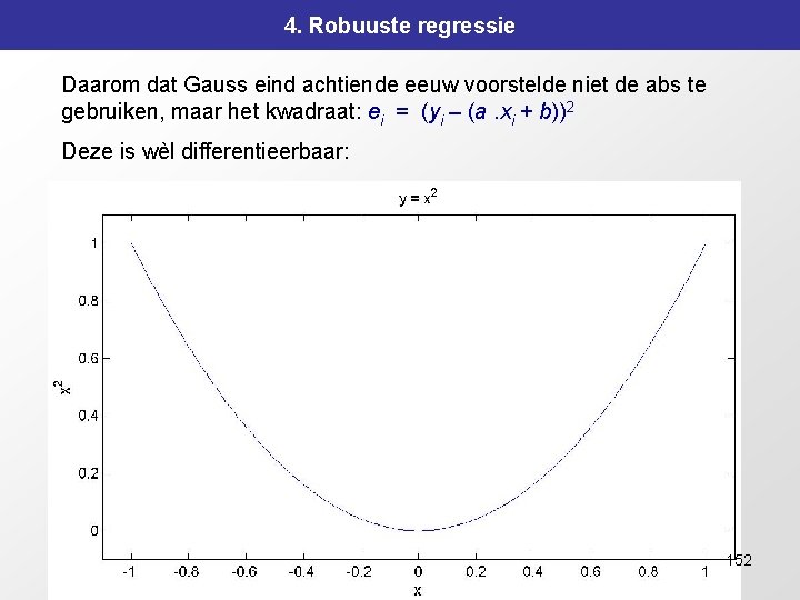 4. Robuuste regressie Daarom dat Gauss eind achtiende eeuw voorstelde niet de abs te