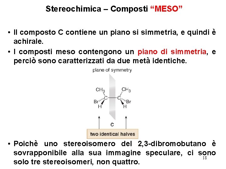 Stereochimica – Composti “MESO” • Il composto C contiene un piano si simmetria, e