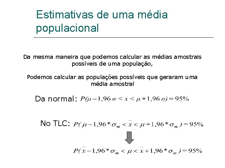 Estimativas de uma média populacional Da mesma maneira que podemos calcular as médias amostrais