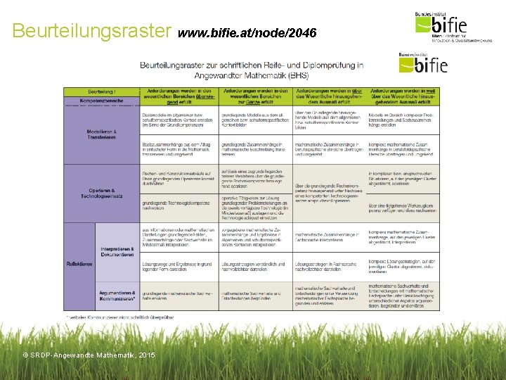 Beurteilungsraster www. bifie. at/node/2046 © SRDP-Angewandte Mathematik, 2015 