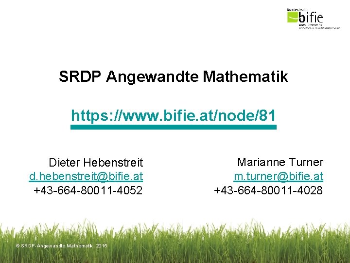 SRDP Angewandte Mathematik https: //www. bifie. at/node/81 Dieter Hebenstreit d. hebenstreit@bifie. at +43 -664