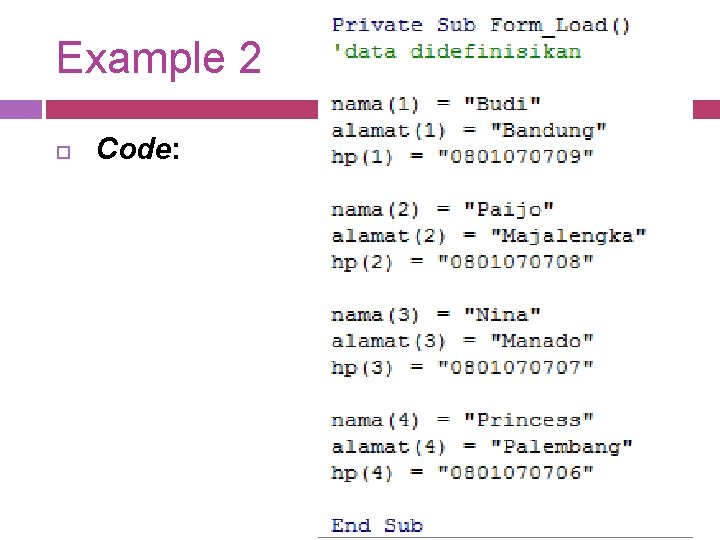 Example 2 Code: 