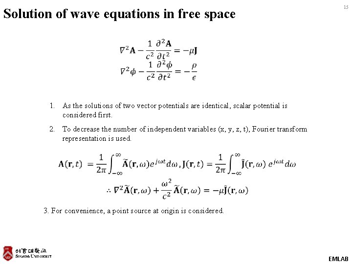 Solution of wave equations in free space 15 1. As the solutions of two