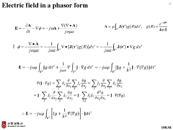 Electric field in a phasor form 22 EMLAB 