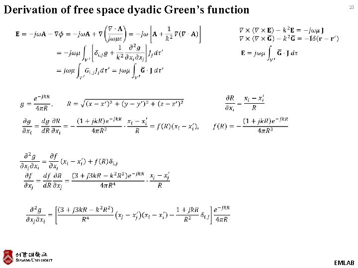 Derivation of free space dyadic Green’s function 23 EMLAB 