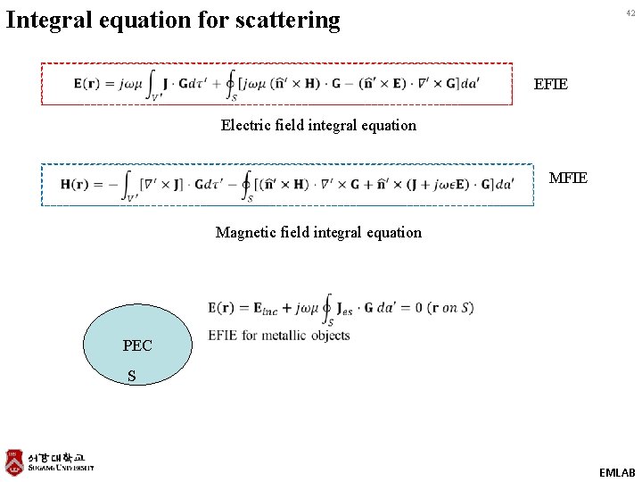 Integral equation for scattering 42 EFIE Electric field integral equation MFIE Magnetic field integral