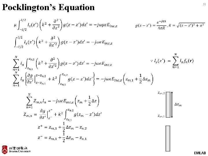 Pocklington’s Equation 51 EMLAB 