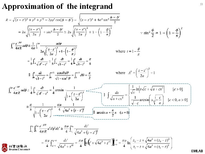 Approximation of the integrand 53 EMLAB 