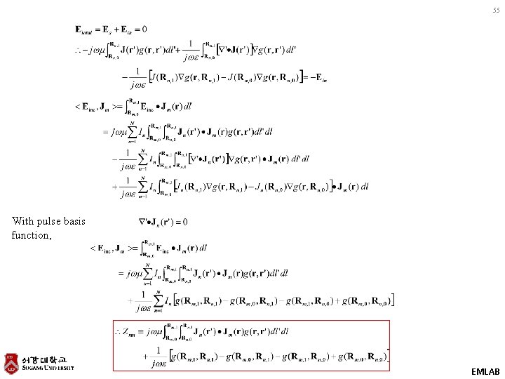55 With pulse basis function, EMLAB 