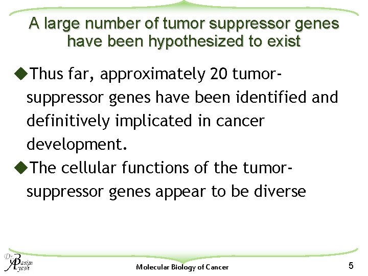 A large number of tumor suppressor genes have been hypothesized to exist u. Thus
