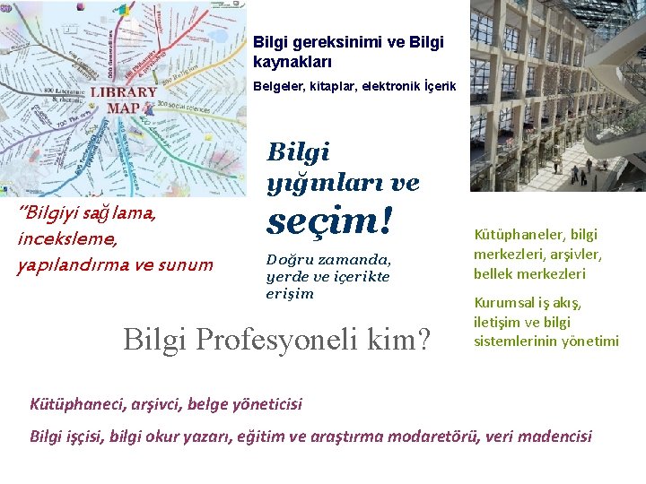 Bilgi gereksinimi ve Bilgi kaynakları Belgeler, kitaplar, elektronik İçerik Bilgi yığınları ve “Bilgiyi sağlama,