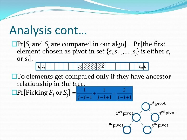 Analysis cont… �Pr[Si and Sj are compared in our algo] = Pr[the first element