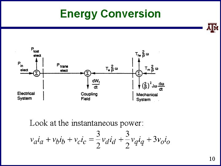 Energy Conversion Look at the instantaneous power: 10 