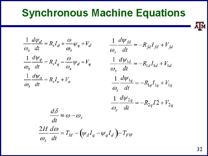 Synchronous Machine Equations 32 