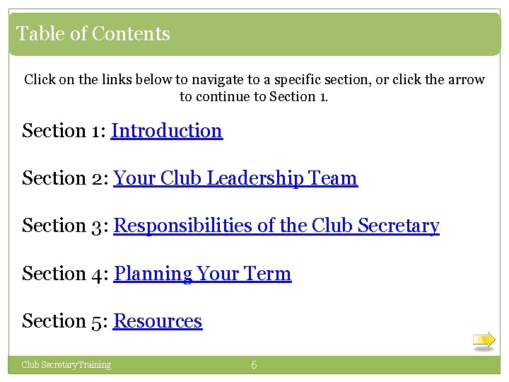 Table of Contents Click on the links below to navigate to a specific section,