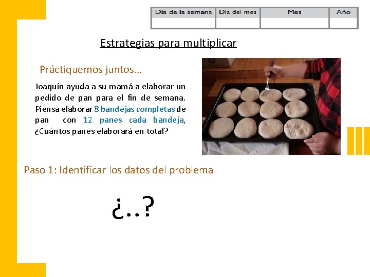 Estrategias para multiplicar Práctiquemos juntos… Joaquín ayuda a su mamá a elaborar un pedido